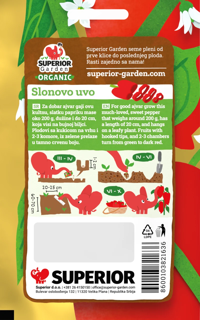 Slonovo uvo — pakovanje
